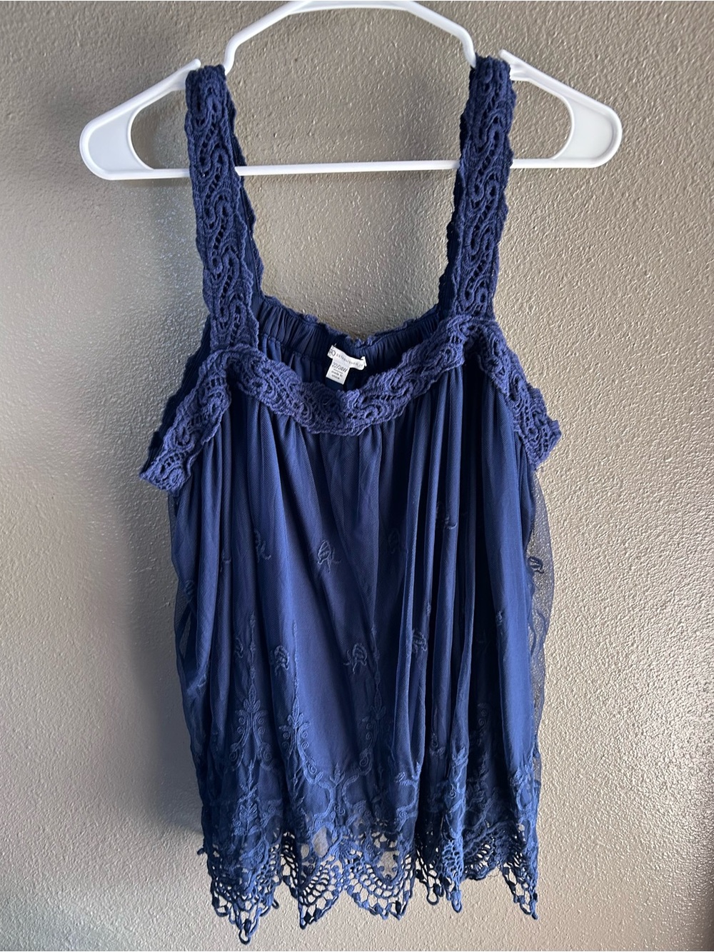 CATO Navy Blue LACE CROCHET Sleeveless Lined Tank Top Blouse
